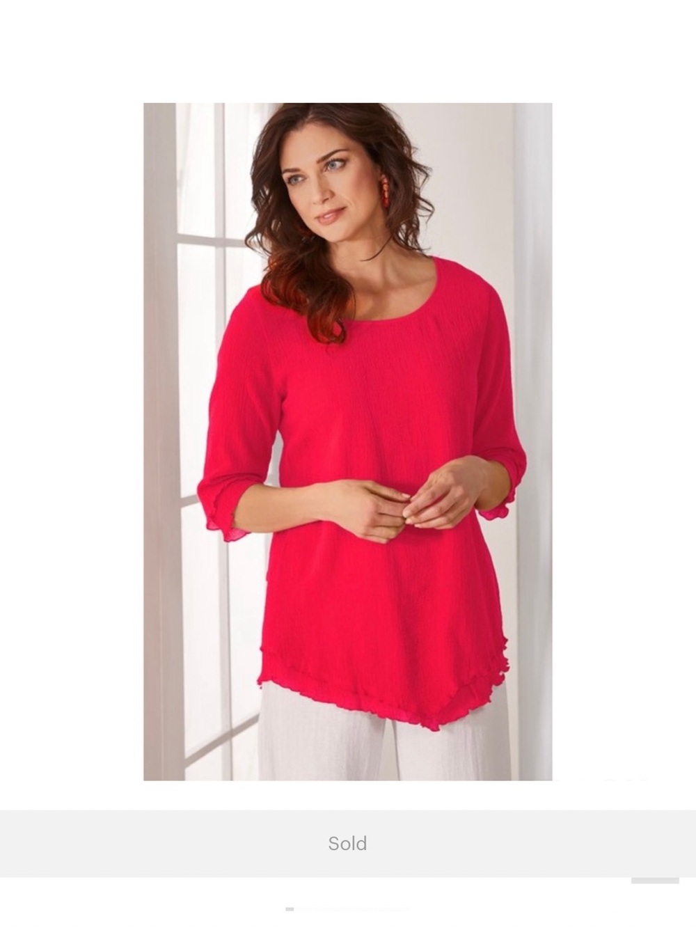 Soft Surroundings Red Siesta Key Tunic Gauze Top Size Medium